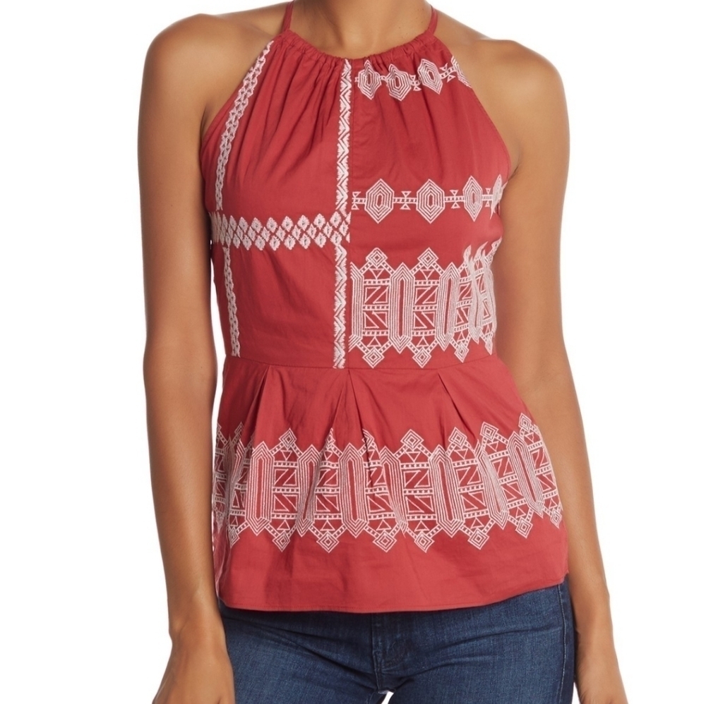 Joie Konomi Halter Neck Embroidery Top Blouse Size 2 in The color Brick